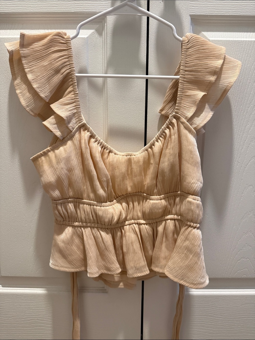Altar'd State Beige Ruffled Peplum Crop Top